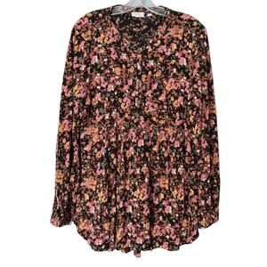 Fat Face Ditsy Floral Tunic Blouse Women’s 12 Button Front Neutral Boho Festival